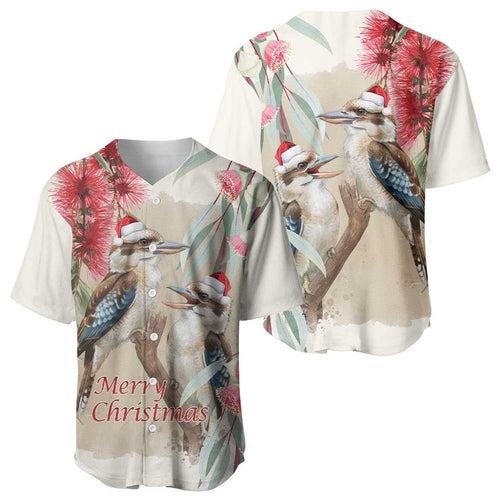 Australia Kookaburra Christmas Baseball Jersey Bottlebrush Eucalyptus Blossoms Watercolor - Aussie Hoodie