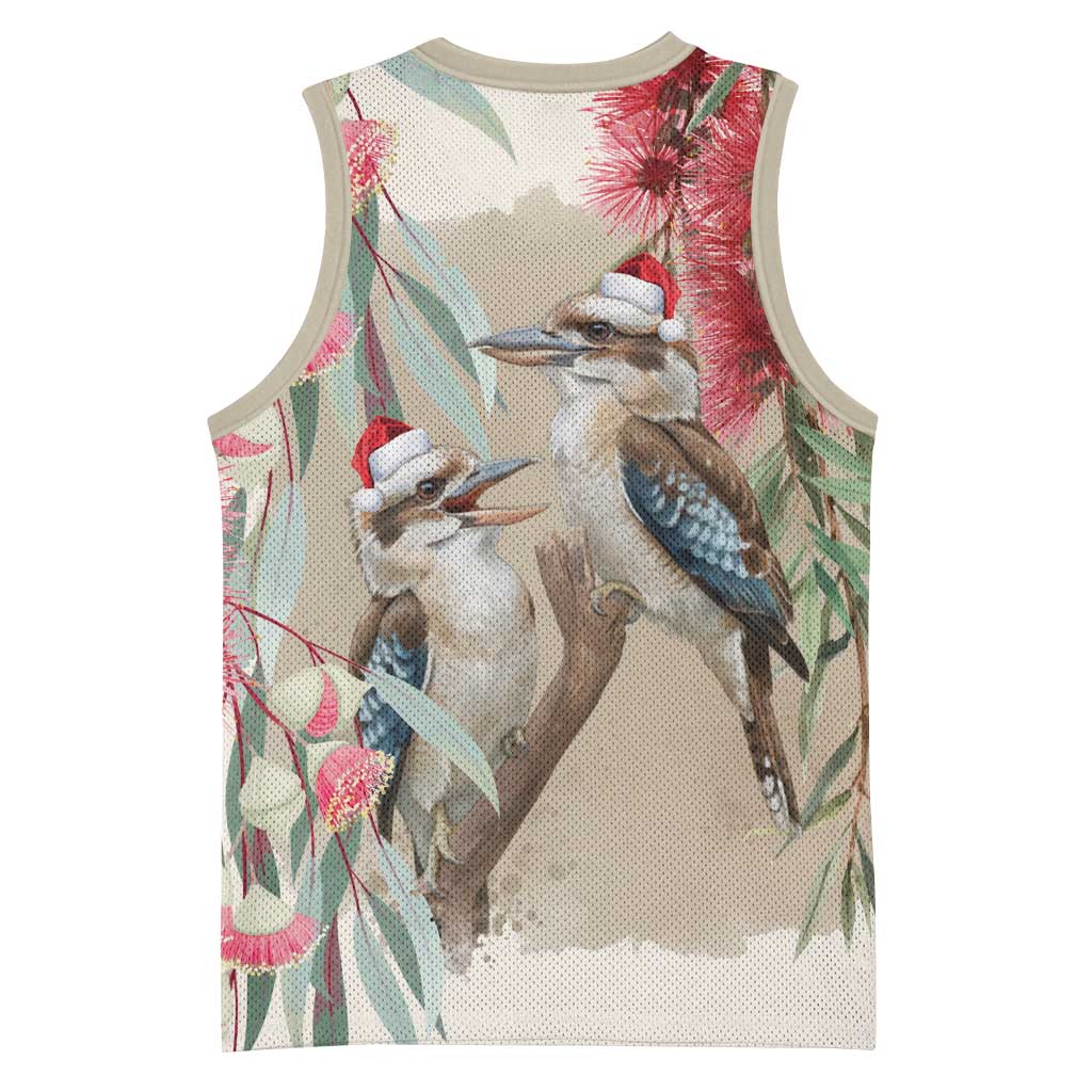 Australia Kookaburra Christmas Basketball Jersey Bottlebrush Eucalyptus Blossoms Watercolor - Aussie Hoodie