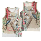 Australia Kookaburra Christmas Basketball Jersey Bottlebrush Eucalyptus Blossoms Watercolor - Aussie Hoodie