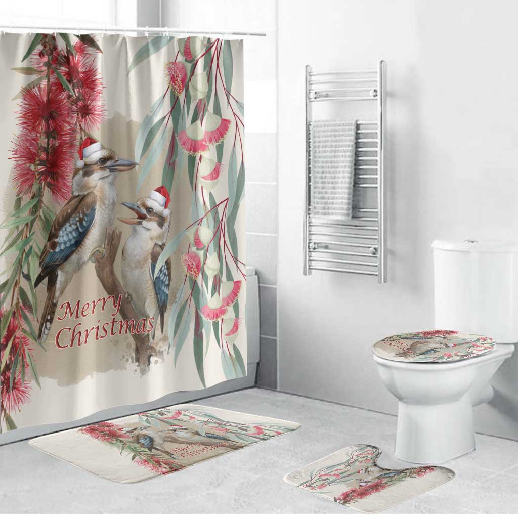 Australia Kookaburra Christmas Bathroom Set Bottlebrush Eucalyptus Blossoms Watercolor - Aussie Hoodie