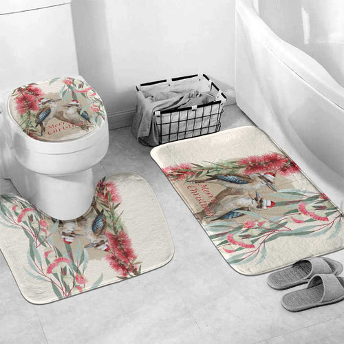 Australia Kookaburra Christmas Bathroom Set Bottlebrush Eucalyptus Blossoms Watercolor - Aussie Hoodie