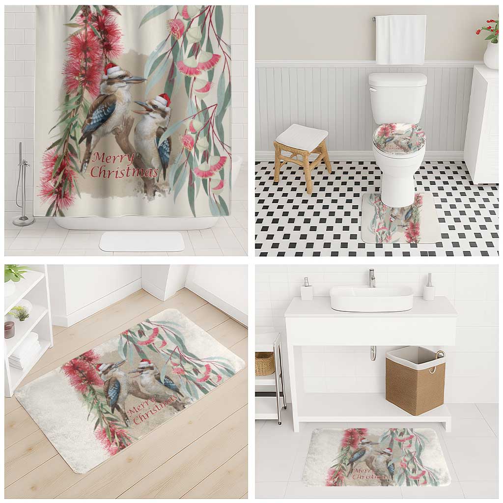 Australia Kookaburra Christmas Bathroom Set Bottlebrush Eucalyptus Blossoms Watercolor - Aussie Hoodie