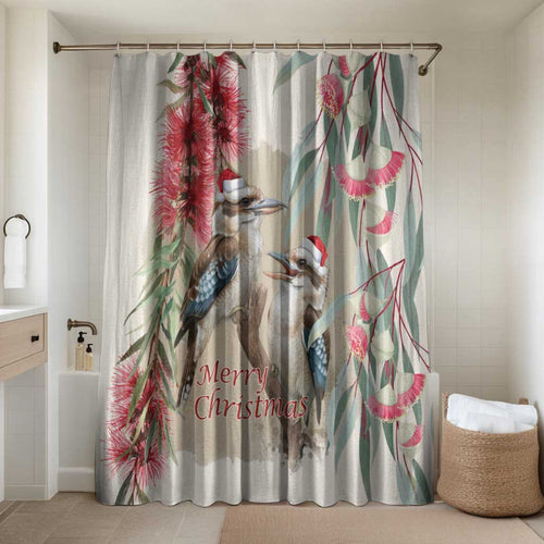 Australia Kookaburra Christmas Bathroom Set Bottlebrush Eucalyptus Blossoms Watercolor - Aussie Hoodie
