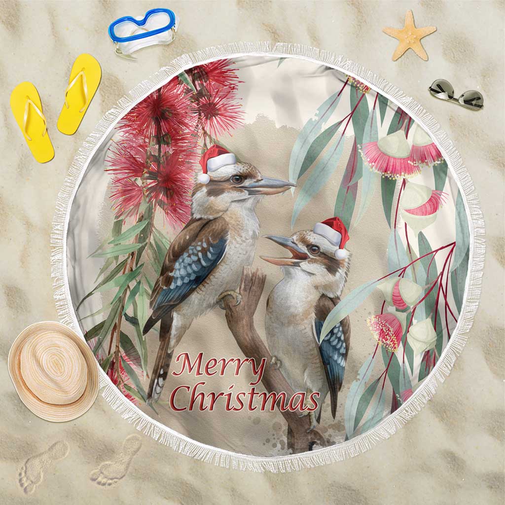 Australia Kookaburra Christmas Beach Blanket Bottlebrush Eucalyptus Blossoms Watercolor - Aussie Hoodie