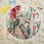 Australia Kookaburra Christmas Beach Blanket Bottlebrush Eucalyptus Blossoms Watercolor - Aussie Hoodie