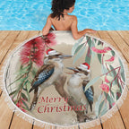 Australia Kookaburra Christmas Beach Blanket Bottlebrush Eucalyptus Blossoms Watercolor - Aussie Hoodie