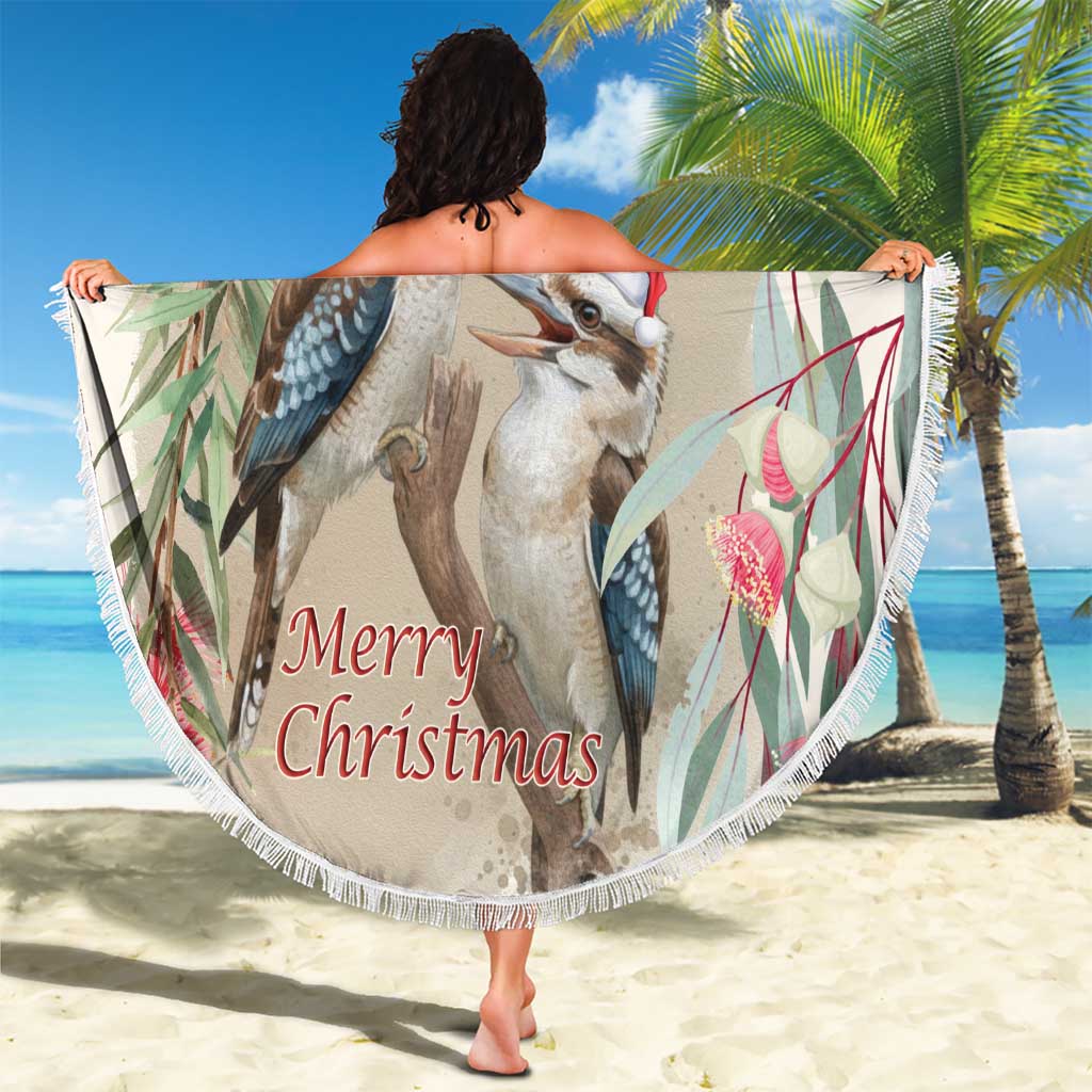 Australia Kookaburra Christmas Beach Blanket Bottlebrush Eucalyptus Blossoms Watercolor - Aussie Hoodie