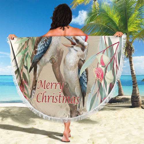 Australia Kookaburra Christmas Beach Blanket Bottlebrush Eucalyptus Blossoms Watercolor - Aussie Hoodie