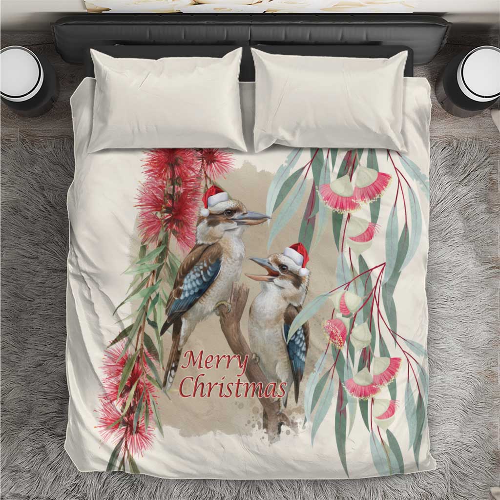 Australia Kookaburra Christmas Bedding Set Bottlebrush Eucalyptus Blossoms Watercolor - Aussie Hoodie
