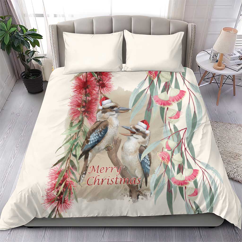 Australia Kookaburra Christmas Bedding Set Bottlebrush Eucalyptus Blossoms Watercolor - Aussie Hoodie