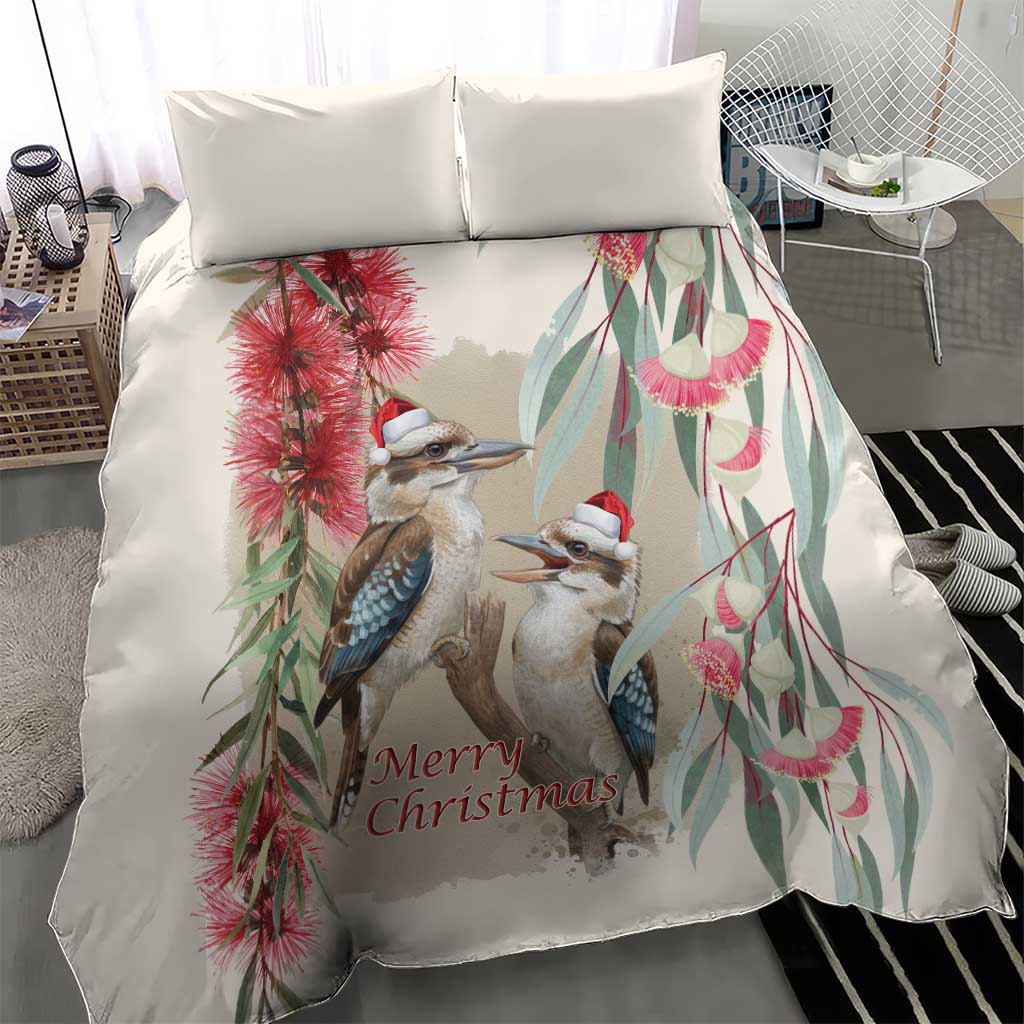 Australia Kookaburra Christmas Bedding Set Bottlebrush Eucalyptus Blossoms Watercolor - Aussie Hoodie