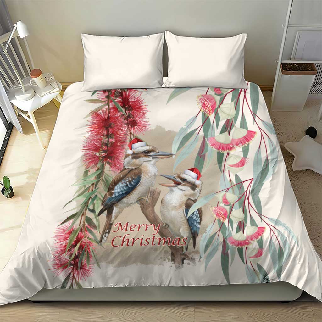 Australia Kookaburra Christmas Bedding Set Bottlebrush Eucalyptus Blossoms Watercolor - Aussie Hoodie