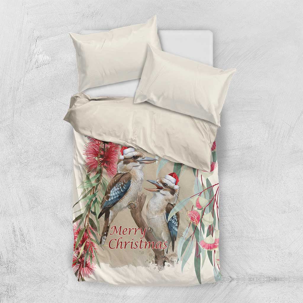 Australia Kookaburra Christmas Bedding Set Bottlebrush Eucalyptus Blossoms Watercolor - Aussie Hoodie