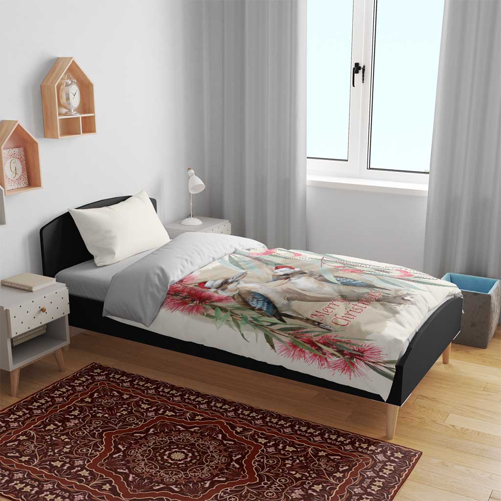 Australia Kookaburra Christmas Bedding Set Bottlebrush Eucalyptus Blossoms Watercolor - Aussie Hoodie