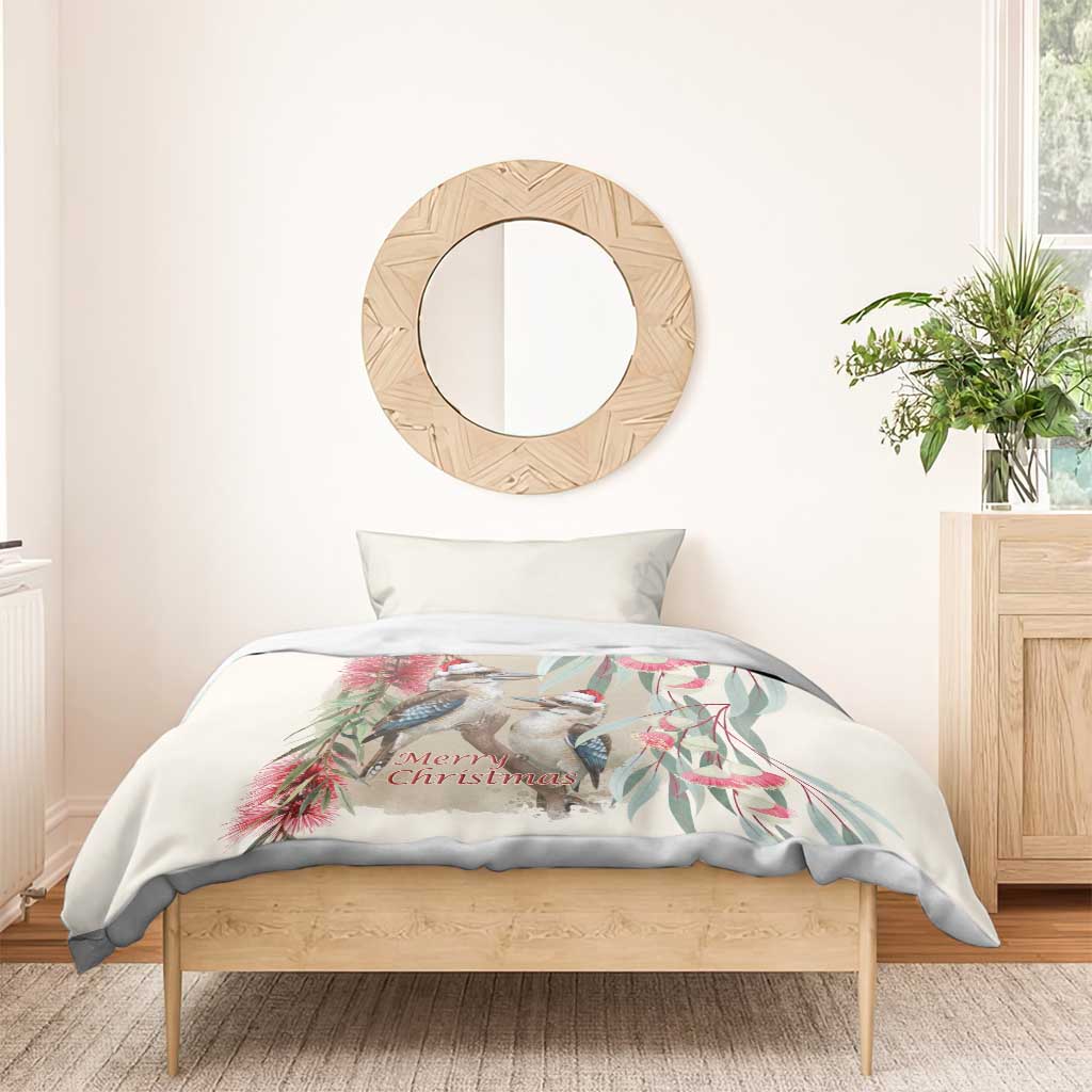 Australia Kookaburra Christmas Bedding Set Bottlebrush Eucalyptus Blossoms Watercolor - Aussie Hoodie