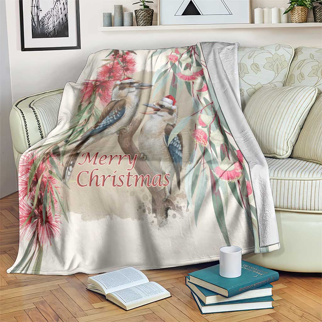 Australia Kookaburra Christmas Blanket Bottlebrush Eucalyptus Blossoms Watercolor - Aussie Hoodie