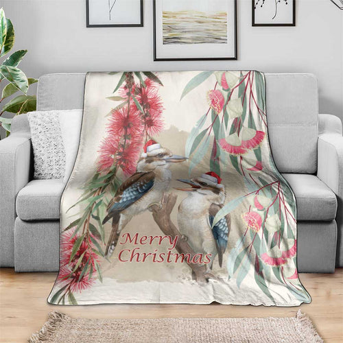 Australia Kookaburra Christmas Blanket Bottlebrush Eucalyptus Blossoms Watercolor - Aussie Hoodie