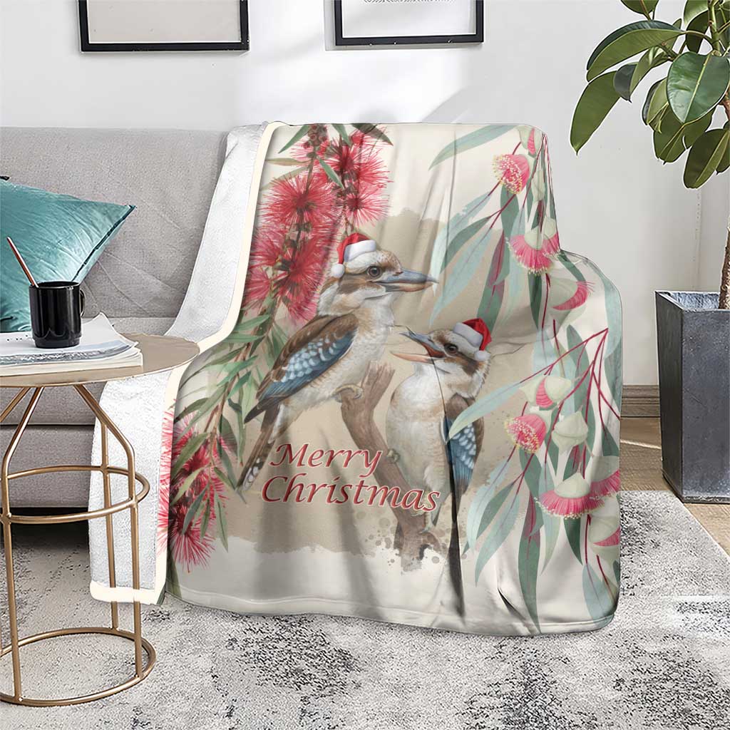 Australia Kookaburra Christmas Blanket Bottlebrush Eucalyptus Blossoms Watercolor - Aussie Hoodie