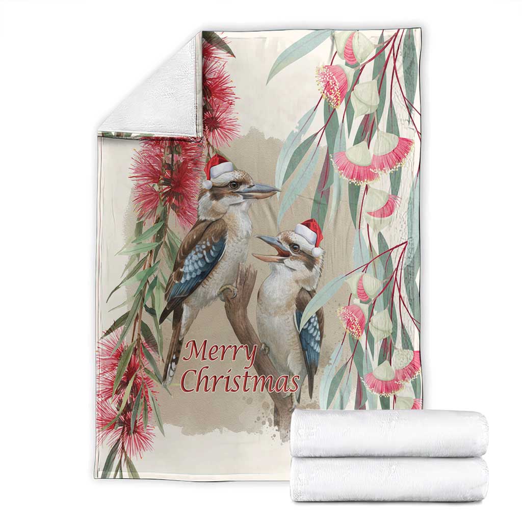 Australia Kookaburra Christmas Blanket Bottlebrush Eucalyptus Blossoms Watercolor - Aussie Hoodie