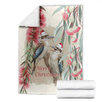 Australia Kookaburra Christmas Blanket Bottlebrush Eucalyptus Blossoms Watercolor - Aussie Hoodie