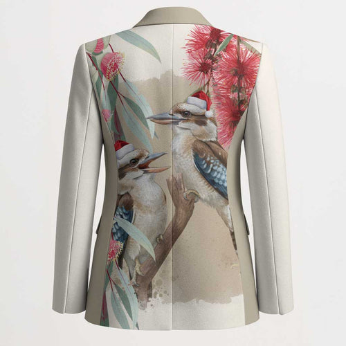 Australia Kookaburra Christmas Blazer Bottlebrush Eucalyptus Blossoms Watercolor - Aussie Hoodie