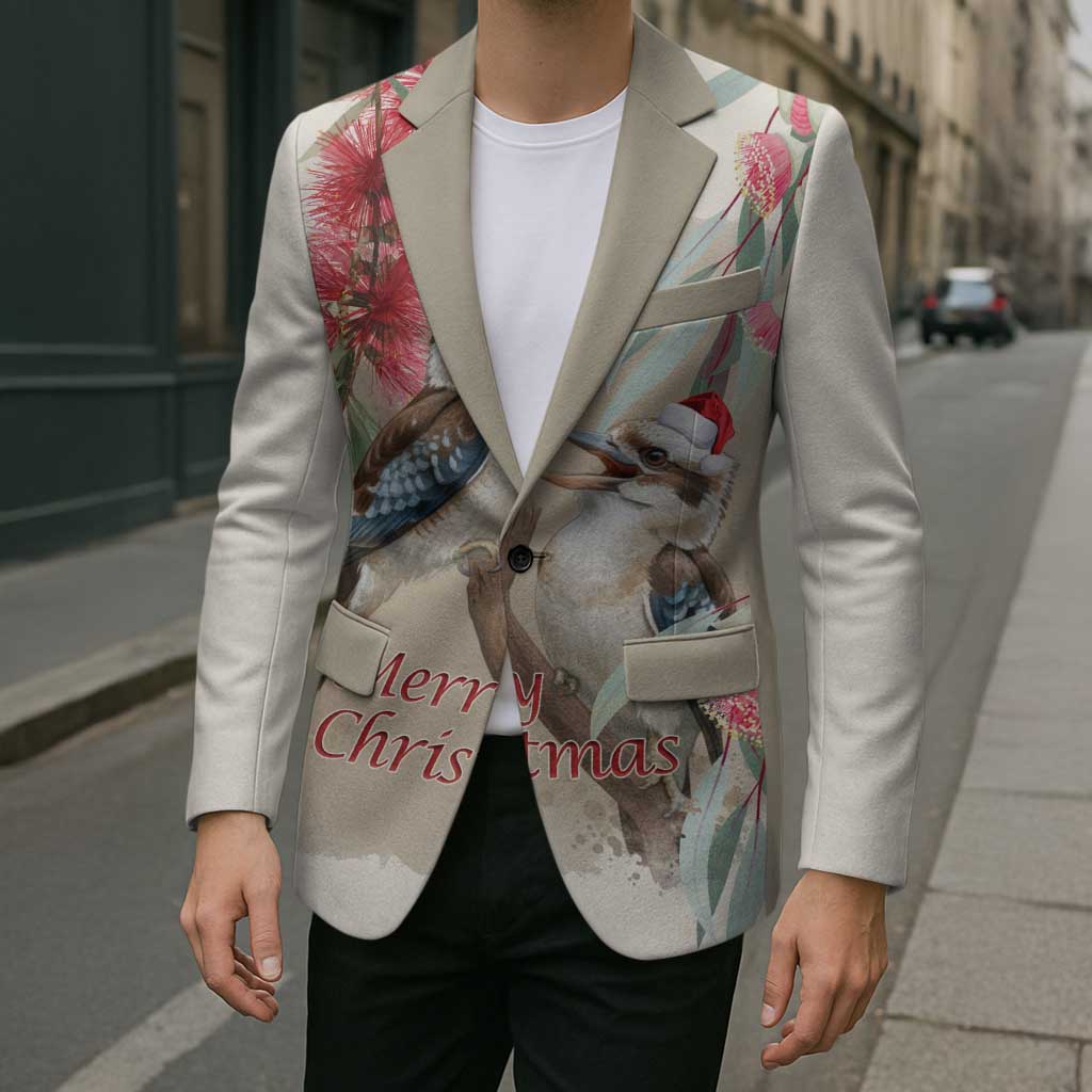 Australia Kookaburra Christmas Blazer Bottlebrush Eucalyptus Blossoms Watercolor - Aussie Hoodie