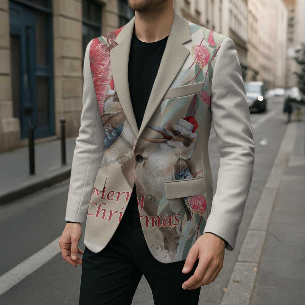 Australia Kookaburra Christmas Blazer Bottlebrush Eucalyptus Blossoms Watercolor - Aussie Hoodie