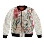 Australia Kookaburra Christmas Bomber Jacket Bottlebrush Eucalyptus Blossoms Watercolor - Aussie Hoodie