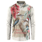 Australia Kookaburra Christmas Button Sweatshirt Bottlebrush Eucalyptus Blossoms Watercolor - Aussie Hoodie