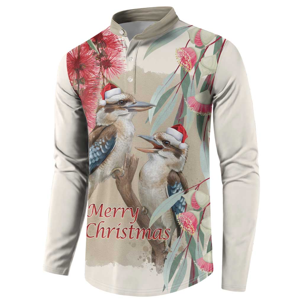Australia Kookaburra Christmas Button Sweatshirt Bottlebrush Eucalyptus Blossoms Watercolor - Aussie Hoodie