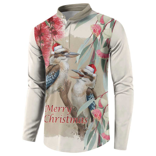 Australia Kookaburra Christmas Button Sweatshirt Bottlebrush Eucalyptus Blossoms Watercolor - Aussie Hoodie