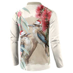 Australia Kookaburra Christmas Button Sweatshirt Bottlebrush Eucalyptus Blossoms Watercolor - Aussie Hoodie