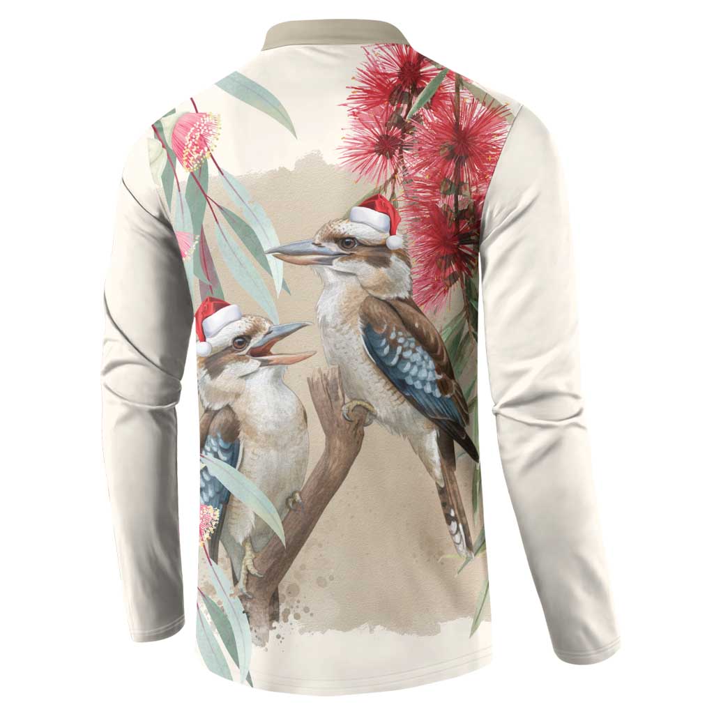 Australia Kookaburra Christmas Button Sweatshirt Bottlebrush Eucalyptus Blossoms Watercolor - Aussie Hoodie