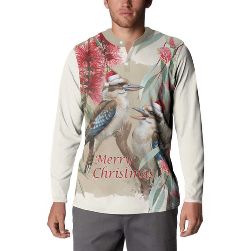 Australia Kookaburra Christmas Button Sweatshirt Bottlebrush Eucalyptus Blossoms Watercolor - Aussie Hoodie