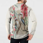 Australia Kookaburra Christmas Button Sweatshirt Bottlebrush Eucalyptus Blossoms Watercolor - Aussie Hoodie