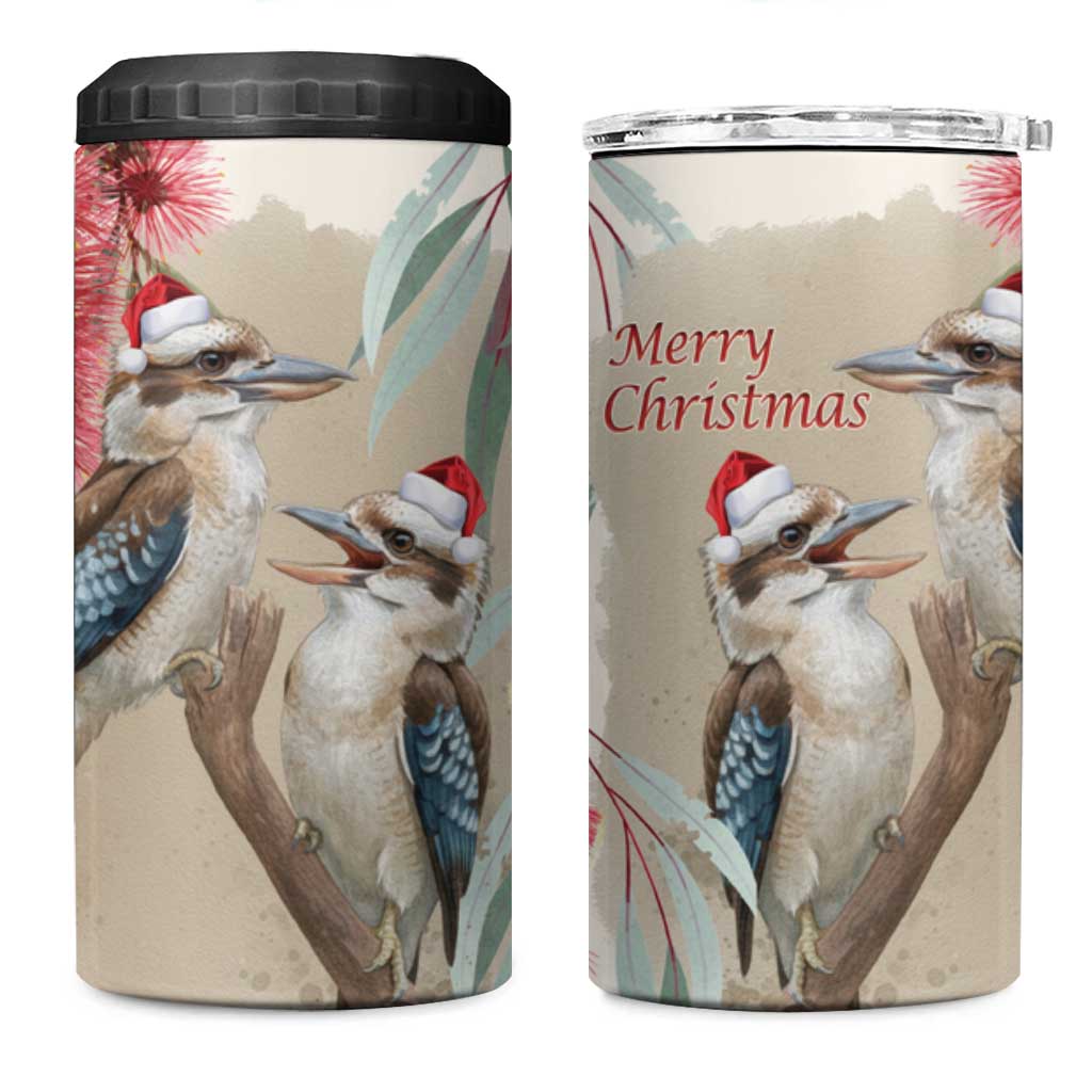 Australia Kookaburra Christmas 4 in 1 Can Cooler Tumbler Bottlebrush Eucalyptus Blossoms Watercolor - Aussie Hoodie