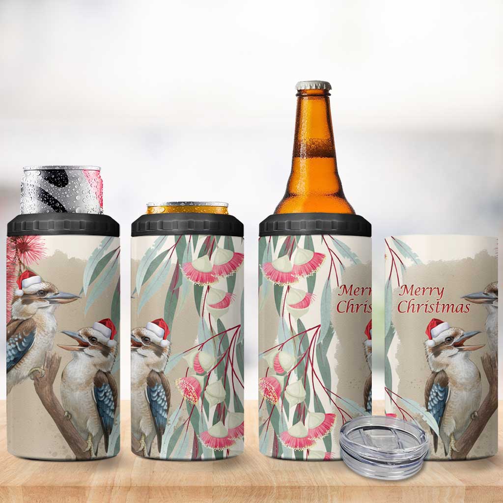 Australia Kookaburra Christmas 4 in 1 Can Cooler Tumbler Bottlebrush Eucalyptus Blossoms Watercolor - Aussie Hoodie
