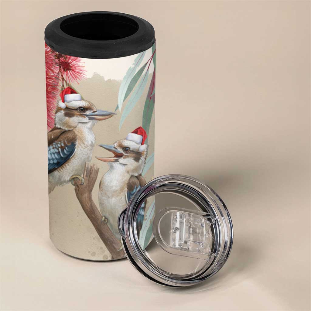 Australia Kookaburra Christmas 4 in 1 Can Cooler Tumbler Bottlebrush Eucalyptus Blossoms Watercolor - Aussie Hoodie
