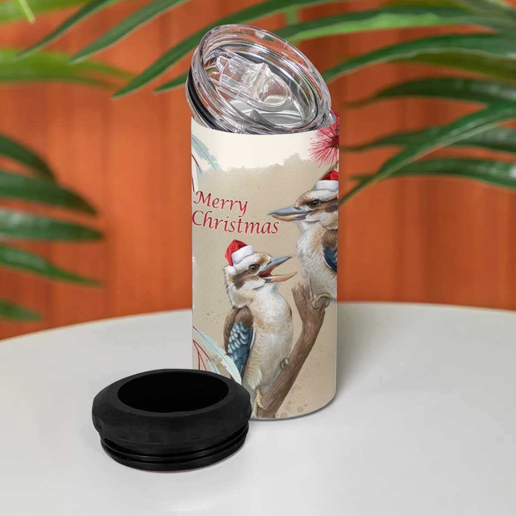 Australia Kookaburra Christmas 4 in 1 Can Cooler Tumbler Bottlebrush Eucalyptus Blossoms Watercolor - Aussie Hoodie