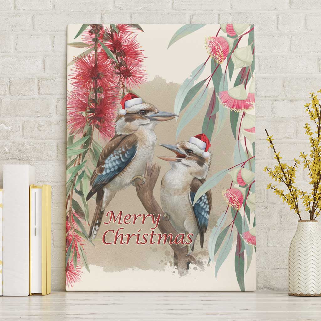 Australia Kookaburra Christmas Canvas Wall Art Bottlebrush Eucalyptus Blossoms Watercolor - Aussie Hoodie