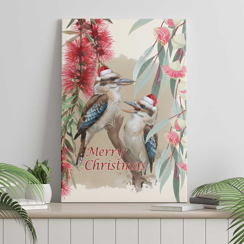 Australia Kookaburra Christmas Canvas Wall Art Bottlebrush Eucalyptus Blossoms Watercolor - Aussie Hoodie