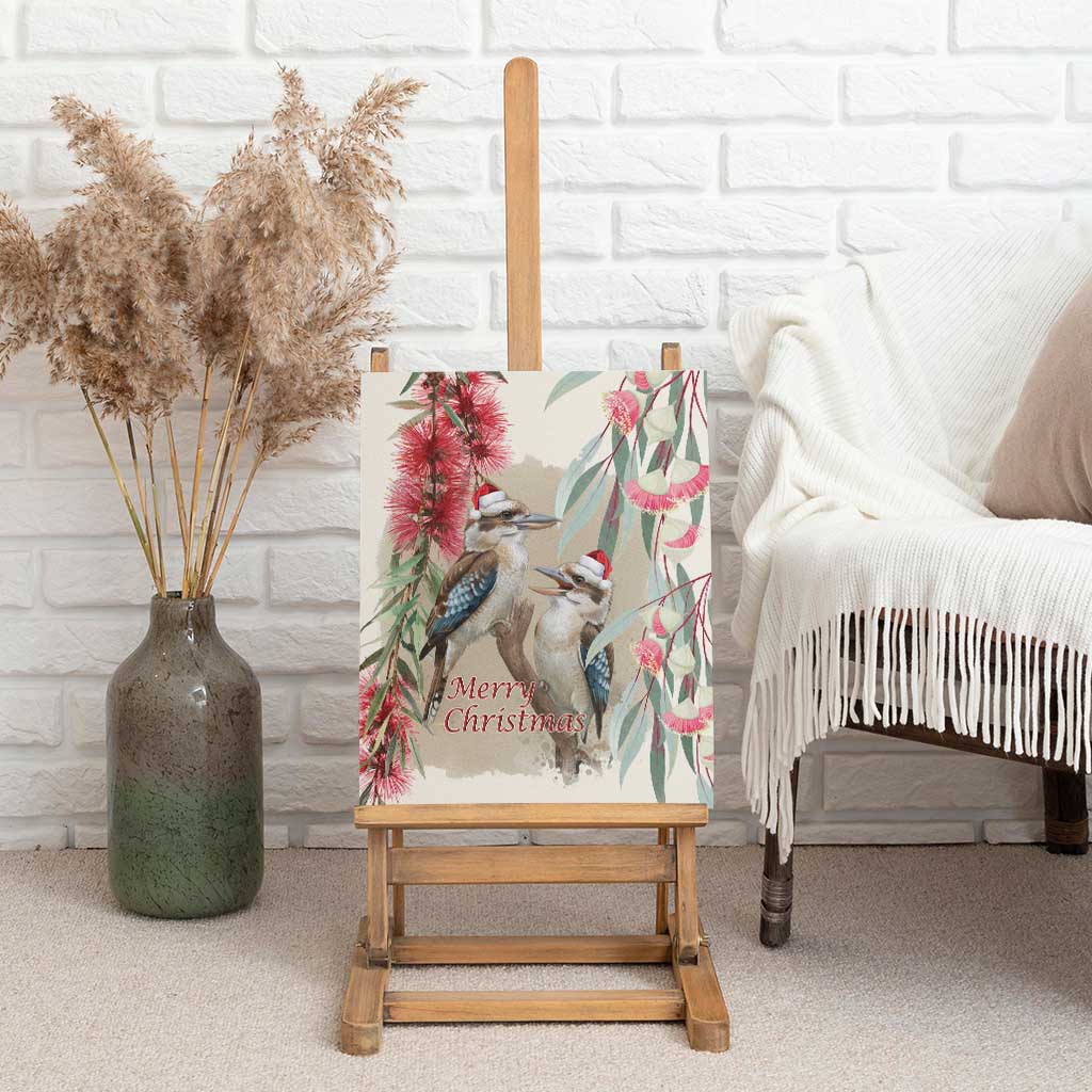 Australia Kookaburra Christmas Canvas Wall Art Bottlebrush Eucalyptus Blossoms Watercolor - Aussie Hoodie