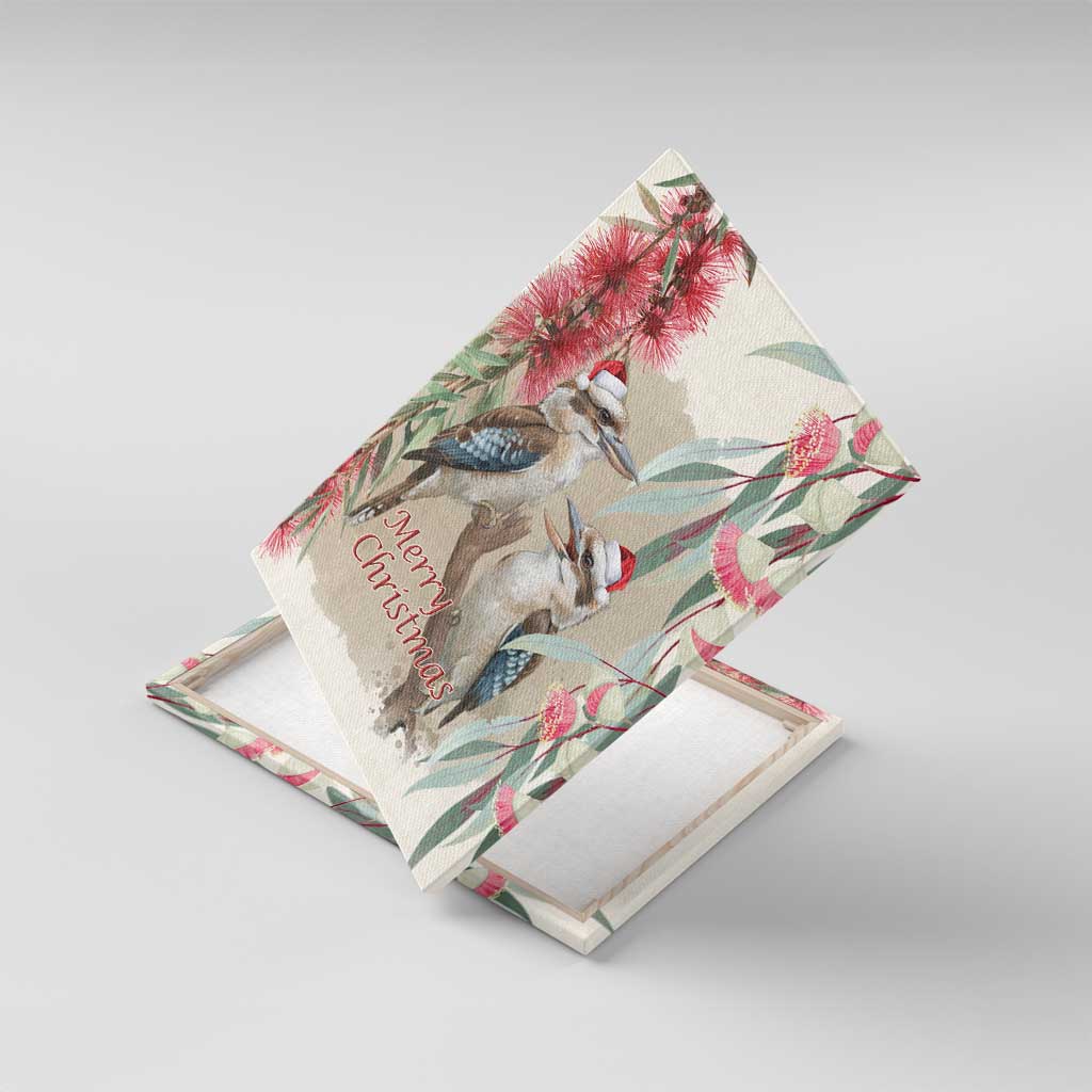 Australia Kookaburra Christmas Canvas Wall Art Bottlebrush Eucalyptus Blossoms Watercolor - Aussie Hoodie