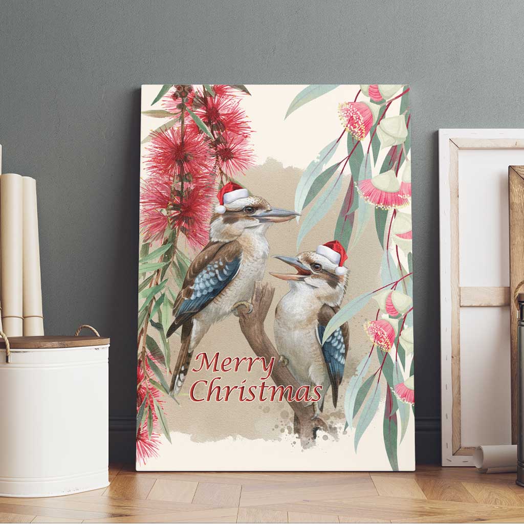 Australia Kookaburra Christmas Canvas Wall Art Bottlebrush Eucalyptus Blossoms Watercolor - Aussie Hoodie