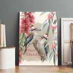 Australia Kookaburra Christmas Canvas Wall Art Bottlebrush Eucalyptus Blossoms Watercolor - Aussie Hoodie