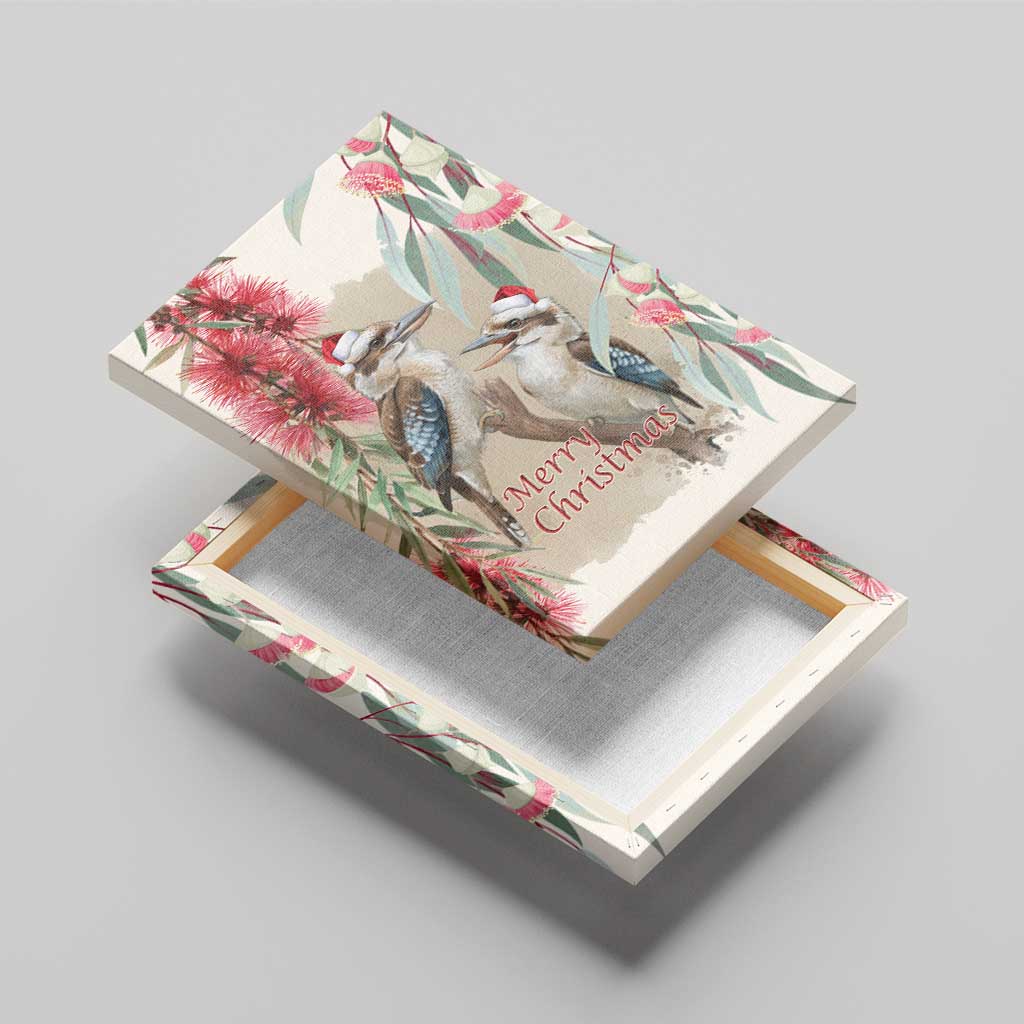 Australia Kookaburra Christmas Canvas Wall Art Bottlebrush Eucalyptus Blossoms Watercolor - Aussie Hoodie