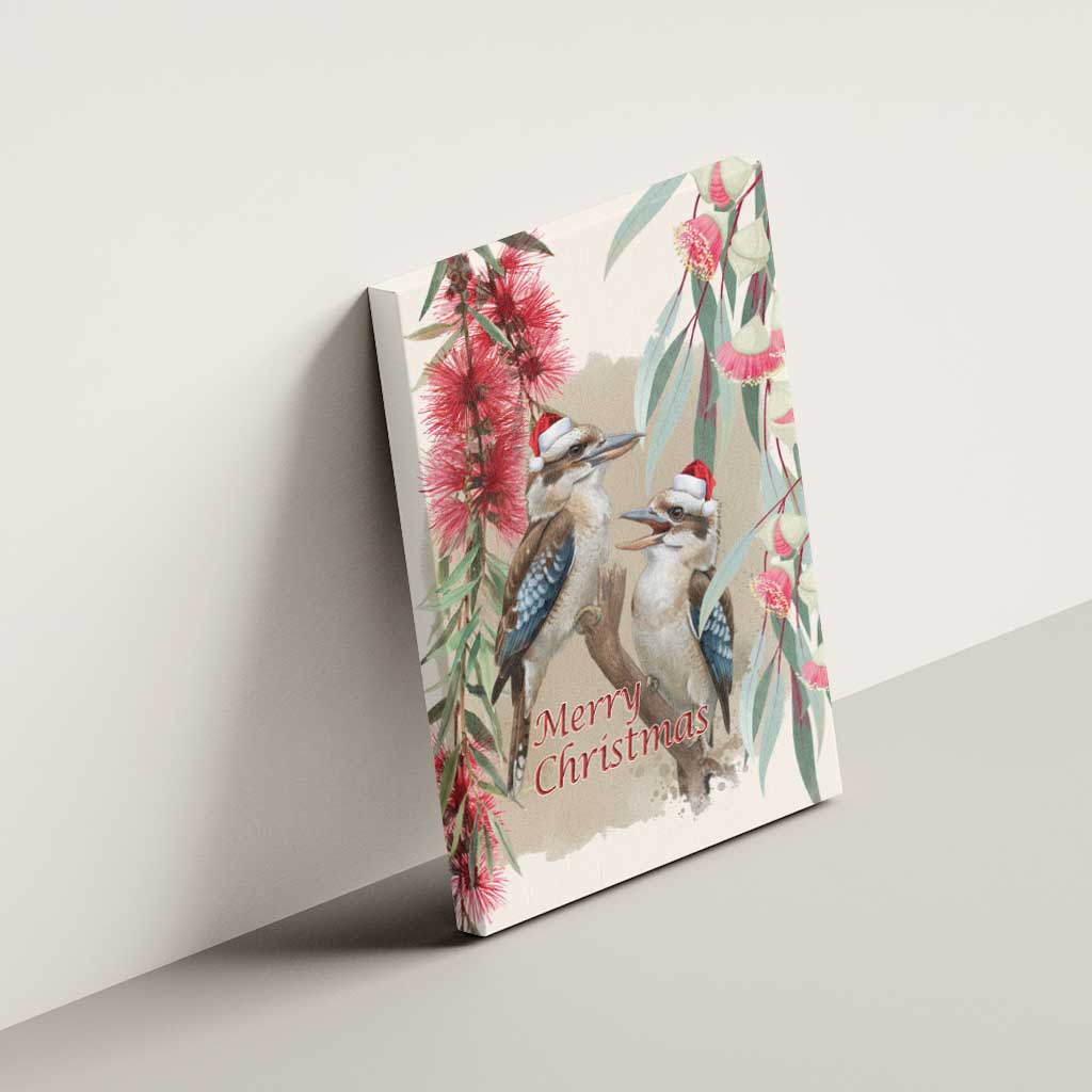 Australia Kookaburra Christmas Canvas Wall Art Bottlebrush Eucalyptus Blossoms Watercolor - Aussie Hoodie