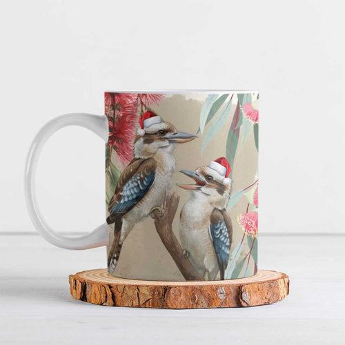 Australia Kookaburra Christmas Ceramic Mug Bottlebrush Eucalyptus Blossoms Watercolor - Aussie Hoodie