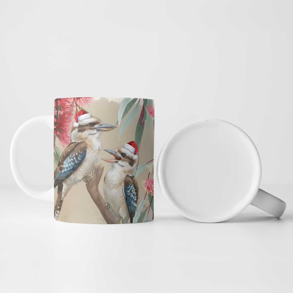 Australia Kookaburra Christmas Ceramic Mug Bottlebrush Eucalyptus Blossoms Watercolor - Aussie Hoodie