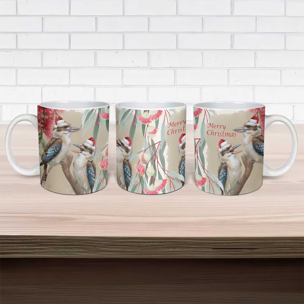 Australia Kookaburra Christmas Ceramic Mug Bottlebrush Eucalyptus Blossoms Watercolor - Aussie Hoodie